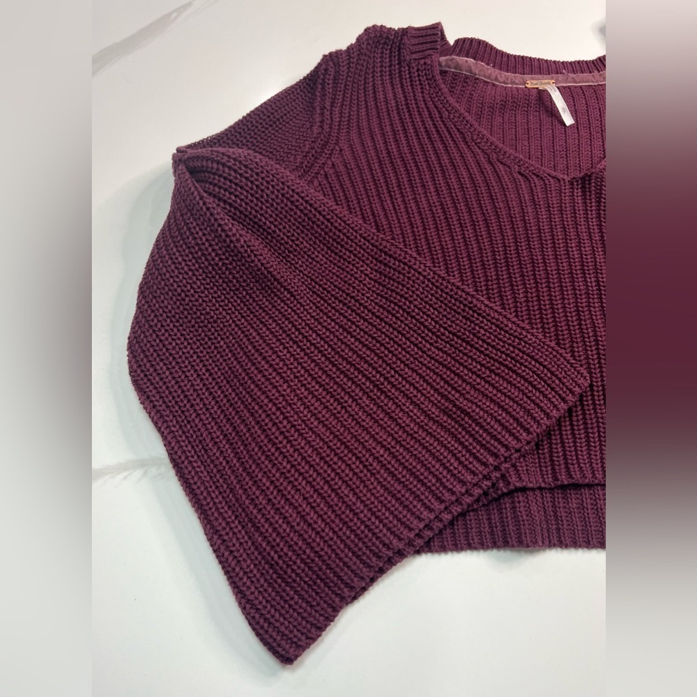 Free People Wine Damsel Bell Sleeve Sweater size Small Cotton Knit - Picture 5 of 6